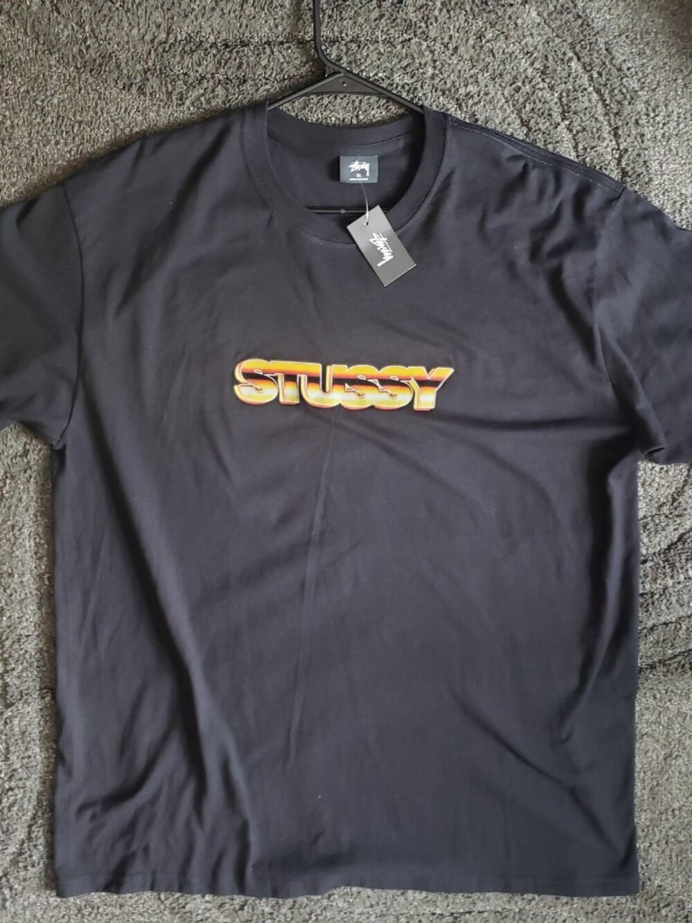 NWT Stussy Pure Gold Tee Black Graphic Logo Crew Neck Short Sleeve T-Shirt XL